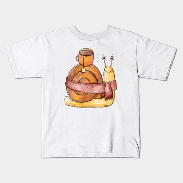 Cozy Snail Tea Kids T-Shirt by Tania Tania